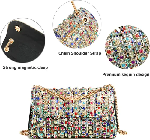 Miniatura 5 de Bolsos de mano con diamantes de imitación para mujer, bolsos de hombro con cadena, bolsas de noche brillantes para cóctel, graduación, fiesta, boda