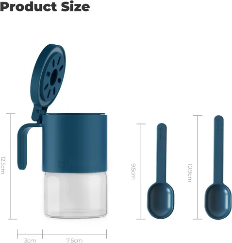 Miniatura 3 de Zuutii Tarros de vidrio para especias a prueba de humedad con cucharas, juego de 2 botellas de especias de 10 onzas / 10.1 fl oz, mini tarros