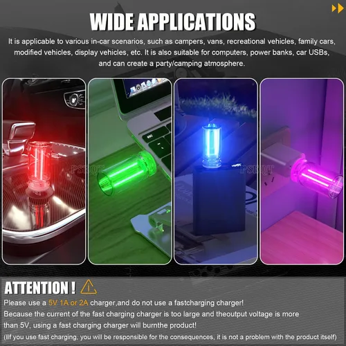 Miniatura 2 de PSEQT Luces Interiores Retro para Coche USB, Luces de Ambiente Mini Neón con Atenuación Táctil, Lámparas Decorativas para Coche con Enchufe