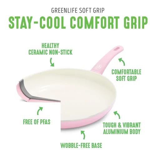 Miniatura 3 de GreenLife Sartén antiadherente de 8 pulgadas, cerámica no tóxica sin PFAS antiadherente, apta para lavavajillas y horno, asas que se mantienen Rosa