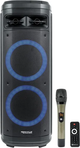 Rockville Go Party ZR10 Altavoz Bluetooth portátil dual de 10 pulgadas y 1000 W, luces LED, micrófono UHF, estéreo TWS, perfecto para fiestas y
