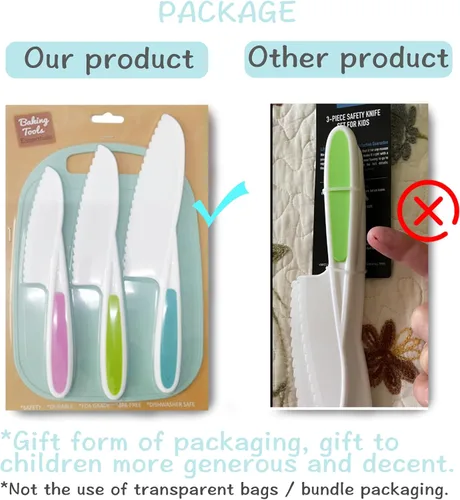 Miniatura 7 de Juego de cuchillos para niños para cocinar de verdad, juego de 4 piezas de cuchillos para niños pequeños, cuchillo de cocina de nailon