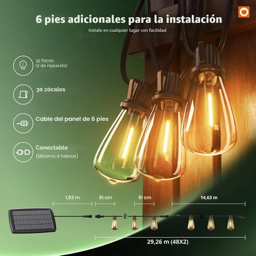 Miniatura 9 de addlon Luces de Cadena Solares de 102 pies (96+6) para exteriores con control remoto, 30 horas + luces de patio impermeables de larga duración, luz