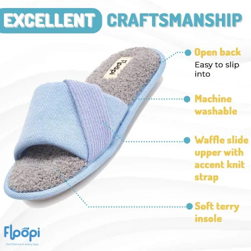 Miniatura 2 de Floopi Pantuflas de verano suaves con punta abierta para mujer con espuma viscoelástica, correa de punto acento, plantilla de rizo suave, suela