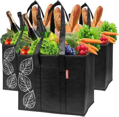 Miniatura 10 de PLANET E Bolsas de compras plegables reutilizables con parte inferior reforzada (paquete de 2)