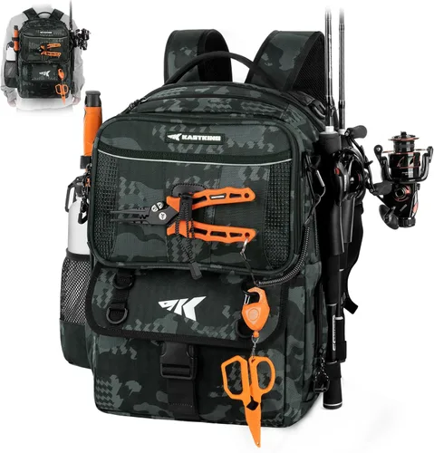 Miniatura 16 de KastKing BaitSpace 50L Mochila para equipo de pesca con encuadernador de cebo removible, 2 soportes para cañas, almacenamiento para equipo y H