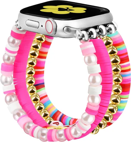 Miniatura 24 de Newlibery - Pulseras de cuentas compatibles con Apple Watch de 38 mm, 40 mm, 41 mm, 42 mm (S10/11) Correa elástica estirada hecha a mano para mujer