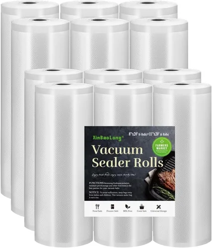 Miniatura 10 de Bolsas selladoras al vacío para alimentos, rollos de bolsas de comida de 8 x 20 pulgadas, paquete de 2 unidades, grado comercial, resistente, sin