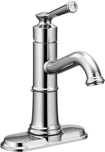 Miniatura 2 de Moen Belfield - Llave de lavabo de baño de un maneral, cromada, con montaje de desagüe y placa de cubierta opcional, 6402 Cromo