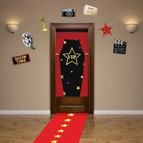 Miniatura 5 de Remagr Alfombra roja para fiesta de 2.6 x 15 pies, kit de decoración de fiesta VIP con temática de película, cubierta de puerta, alfombra roja