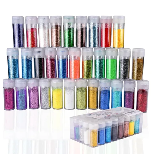 Miniatura 31 de Brillantina gruesa, 18 frascos de colores surtidos para manualidades, cuerpo, maquillaje y purpurina para uñas.