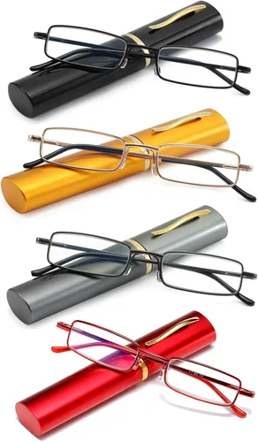 Lentes de lectura con bloqueo de luz azul, lectores de bolsillo delgados con estuche de clip para bolígrafo, mini lectores ligeros