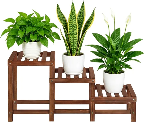 Soporte para plantas de 3 niveles para interior, soportes de madera para plantas de interior, múltiples, estante de plantas en escalera de 3 pasos,
