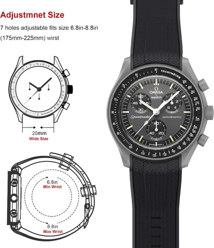 Miniatura 5 de Correa Stanchev para reloj Moonswatch, correa de silicona suave curvada sin espacio de 20mm para reloj Omega X Swatch Speedmaster, correa