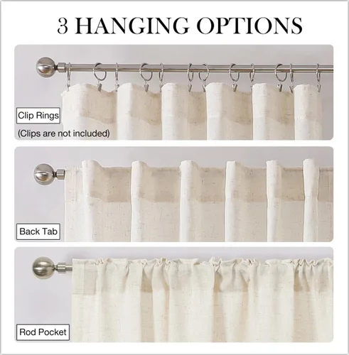 Miniatura 6 de MIUCO Cortinas de lino, 95 pulgadas de largo para dormitorio y sala de estar, filtro de luz, decoración neutra moderna, cortinas de granja, bolsillo
