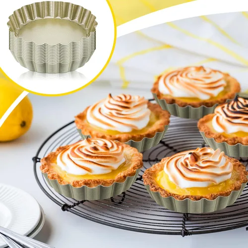 Miniatura 6 de Tessco for you 16 moldes para tartas para hornear, moldes para quiche de 4 pulgadas con parte inferior extraíble, moldes antiadherentes