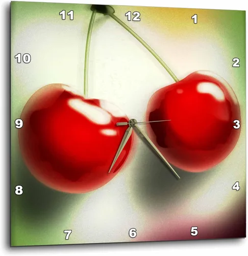 3dRose DPP_53520_1 Reloj de pared con diseño de cerezas rojas y frutas, 10 x 10 pulgadas
