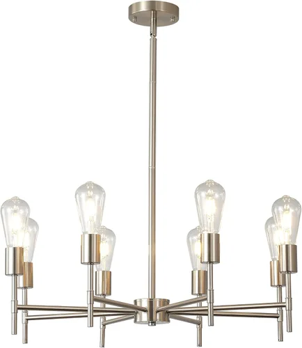 XILICON Lámpara colgante industrial de níquel cepillado Sputnik de mediados de siglo, 8 luces, lámpara de techo vintage