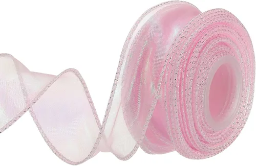 Miniatura 40 de MECCANIXITY - Cinta de organza con cable de 1 1/2" de ancho, brillante, transparente, con brillo irisado en tonos pastel, cinta de gasa para Beige