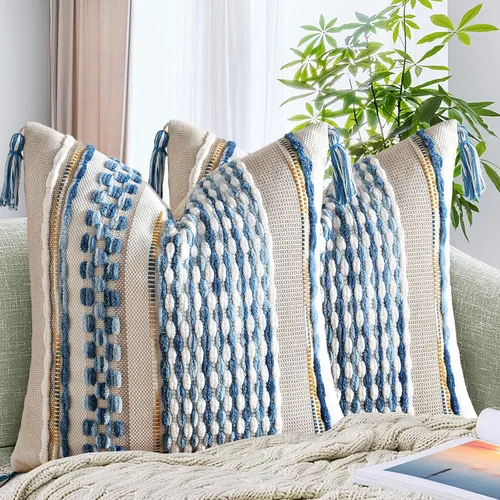 Miniatura 29 de AmHoo - Fundas de almohada de 18 x 18 pulgadas con borlas, fundas de almohada decorativas tejidas con textura de chenilla estilo boho para sofá