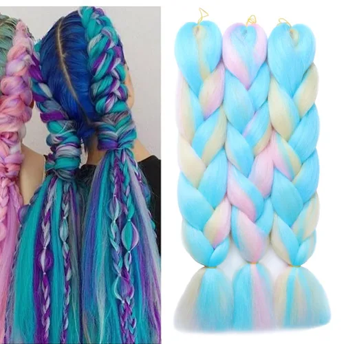 Miniatura 13 de Xiaofeng Extensiones de cabello trenzado coloridas Ombre de 61 cm, 3 unidades, trenzas Jumbo de alta temperatura para trenzas en zigzag y trenzas