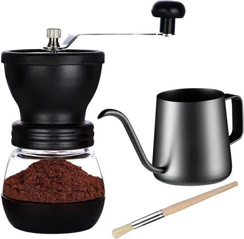 Miniatura 10 de PARACITY Molinillo Manual de Granos de Café con Rebaba de Cerámica, Molinillo de Café Manual Pequeño con 2 Frascos de Vidrio (11 Onzas por Frasco)