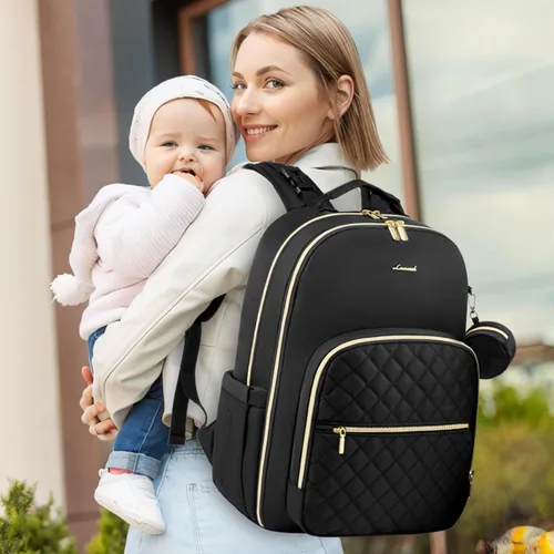 Miniatura 4 de LOVEVOOK - Mochila para pañales, bolso acolchado para bebé con cambiador y portachupete, bolsas de pañales impermeables para viajes para niños