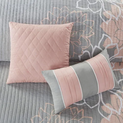 Miniatura 11 de Madison Park Lola Juego de colcha 100 % algodón, informal, floral, puntadas en canal, 365 días, ligero, colcha, almohadas decorativas, fundas, Rubor