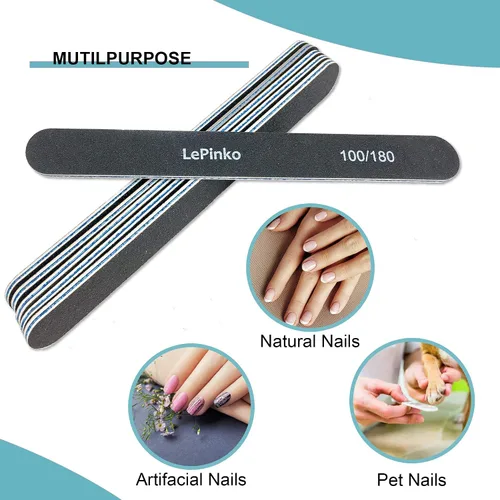 Miniatura 5 de Juego de 10 limas de uñas de doble cara de grano 100/180, limas de pulido de uñas lavables para uso en salón de belleza, herramienta profesional