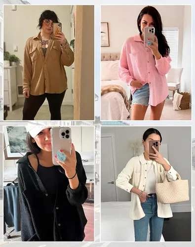 Miniatura 6 de Fengbay Chaqueta de punto gofre para mujer, casual, manga larga, con botones, blusas elegantes