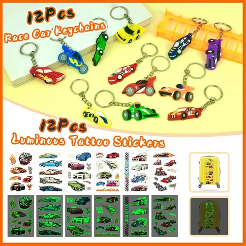 Miniatura 4 de Recuerdos de fiesta de coche de carreras, 110 piezas, con temática de automóvil, suministros para fiesta de cumpleaños, incluye pulseras, llaveros