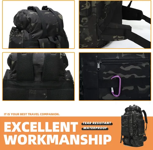 Miniatura 8 de Mochila de senderismo MOLLE de 70L/100L, mochila impermeable para viajes (CP)