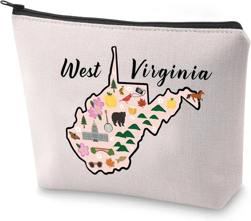 BLUPARK West Virginia Map Cosmetic Bag WV Gift West Virginia Travel Makeup Bag Gift For West Virginia Lovers, West Virginia