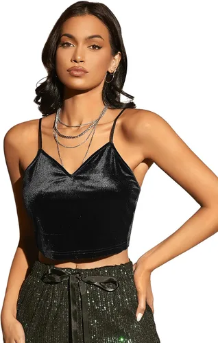 Miniatura 3 de SHENHE Camiseta corta sin mangas con cuello en V y malla de terciopelo para mujer