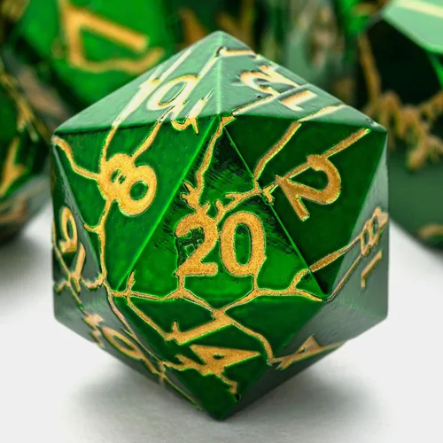 Miniatura 14 de Dados de metal para DND – Ruinas de faraón oro oscuro con grietas moradas – Juego de dados poliédricos para D&D, RPG y más – Bellamente detallados