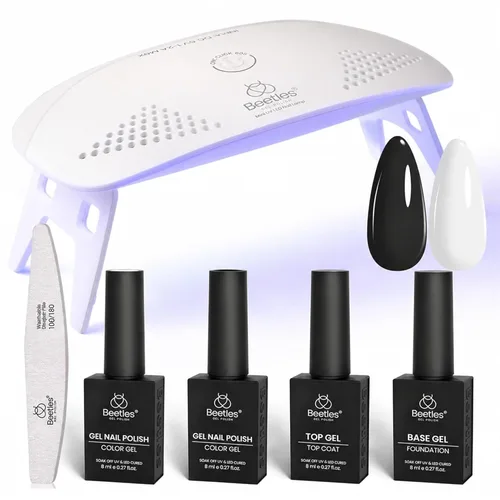 Miniatura 9 de Kit de esmalte de uñas en gel negro de Beetles con luz UV, juego de 5 esmaltes de uñas en gel con base y capa superior y lima de uñas