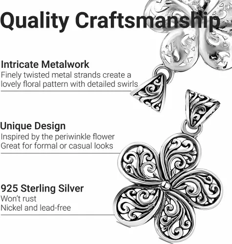 Miniatura 3 de Shop LC - Colgante de flor de plata de ley 925, collares con colgante de filigrana floral para mujer, joyería de disfraz para mujeres, regalos