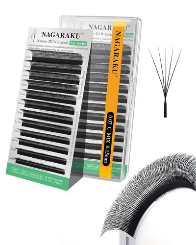 Miniatura 357 de NAGARAKU Extensiones de pestañas Double Tips 4D W, suministros con puntas dobles, gruesas con rizado D de 0.07 mm, bandeja mixta 8-15 mm, 0.07-D