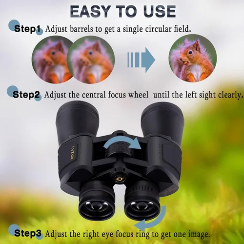 Miniatura 4 de LUXUN 10x50 Binoculars for Adults, HD Compact Binocular with Low Light Night Vision, Powerful Waterproof Binoculars for Hunting Bird Watching and