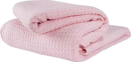 Glamburg - Cobija térmica 100% algodón, punto waffle transpirable, tamaño individual, para todas las estaciones, color rosa claro