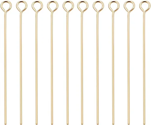 Miniatura 10 de BENECREAT 100 pines de bola chapados en oro real de 18 quilates, calibre 22, para hacer joyas de bricolaje, 1.4 pulgadas de largo