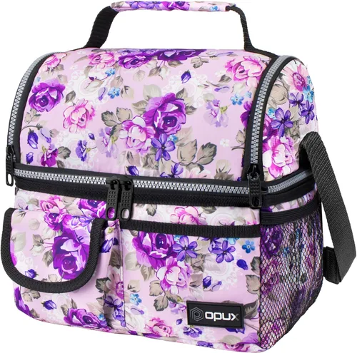 Miniatura 8 de Opux - Bolsa de almuerzo aislada de doble compartimento para hombres y mujeres Bolsa de almuerzo reutilizable con correa para el hombro, forro