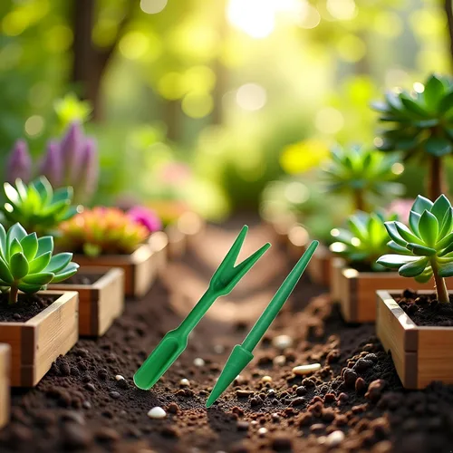 Miniatura 7 de Mini herramientas de trasplante de suculentas de mano de jardín verde, plántulas de plástico Widger, siembra, excavación, mini herramientas de mano