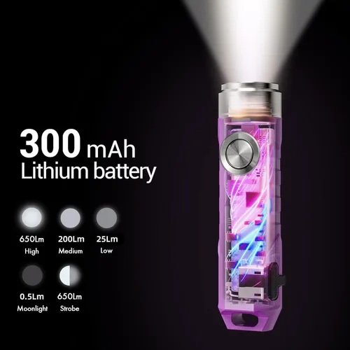 Miniatura 4 de RovyVon Aurora A1 G4 - Linternas recargables con llavero USB C, 650 lúmenes, mini linterna EDC brillante, IPx6, múltiples funciones, pequeña Púrpura