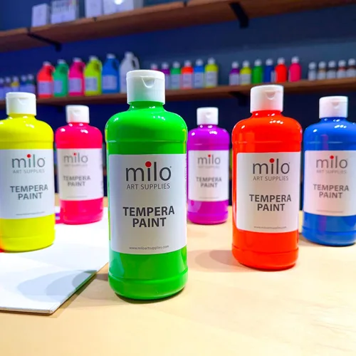 Miniatura 6 de milo Pintura de témpera fluorescente neón lavable, botellas de 16 onzas, 6 colores, fabricada en los Estados Unidos, brilla con luz ultravioleta