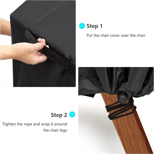 Miniatura 4 de Fundas para sillas de exterior, paquete de 2, 25 pulgadas de ancho x 25 pulgadas de profundidad x 47 pulgadas de alto, impermeables, negras, mezcla