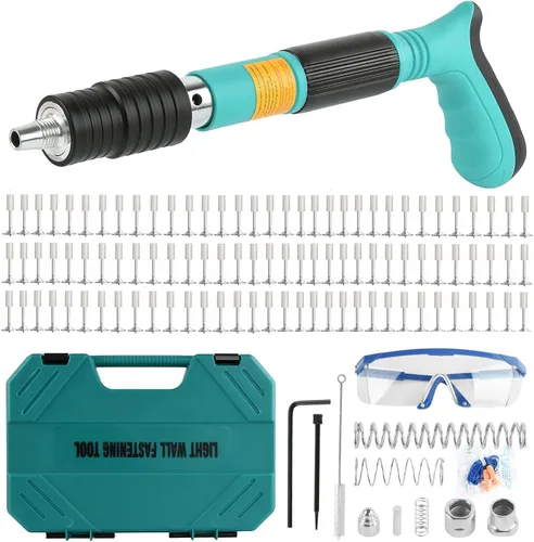 Kit de Pistola de Clavos de Concreto con 110 Clavos, Pistola de Clavos de Acero Manual Ajustable de 5 Velocidades, Herramienta Eléctrica de Fijación