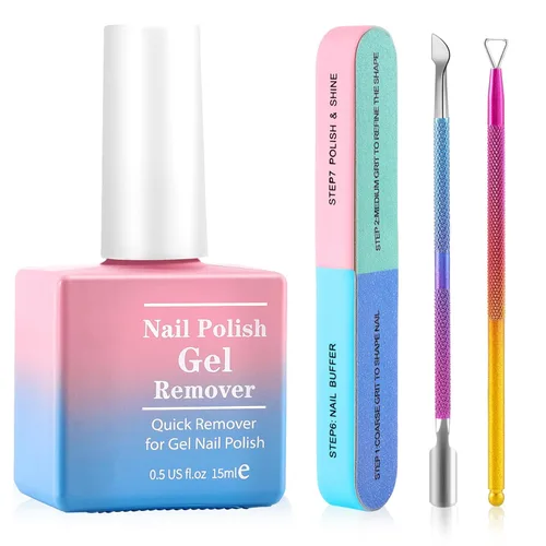 Miniatura 11 de Removedor de esmalte de uñas de gel, paquete de 3 unidades, removedor de esmalte de gel profesional, no irritante, rápido y fácil, kit