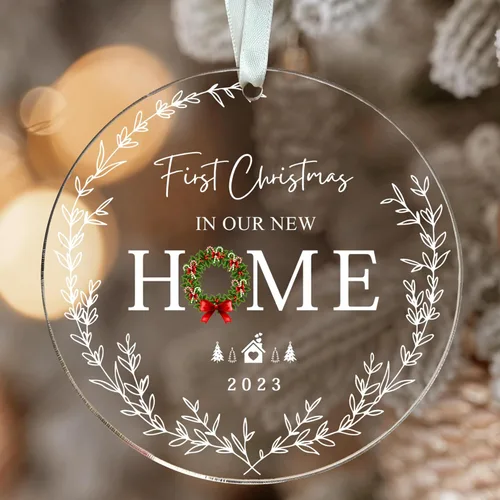 Nuevo adorno para el hogar 2023 – Ideas de regalos de inauguración de la casa para la primera Navidad en un nuevo hogar – Adorno acrílico