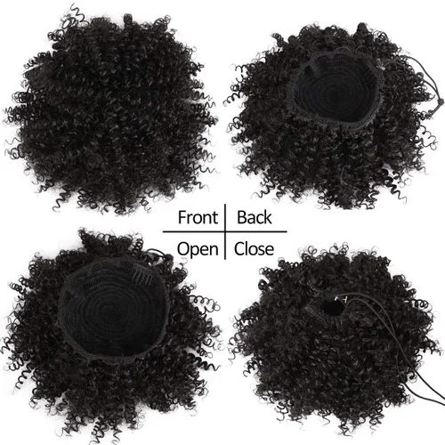 Miniatura 5 de Afro Puff Cola de caballo con cordón sintético corto rizado piña cola de caballo dona Chignon postizos peluca 4.06 oz Wrap Updo extensiones de 1b